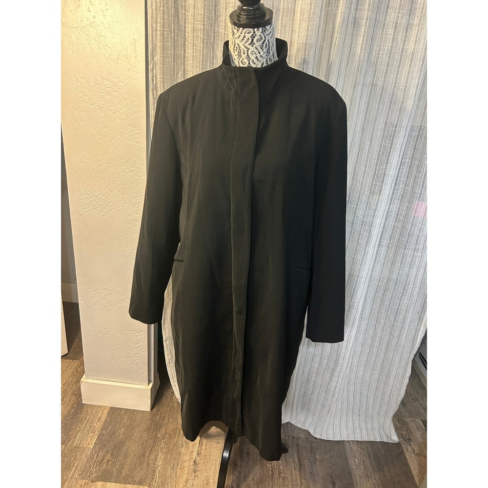 Gallery Tailored Trench Coat Womens XL Black Longline Stand Collar Hidden Button